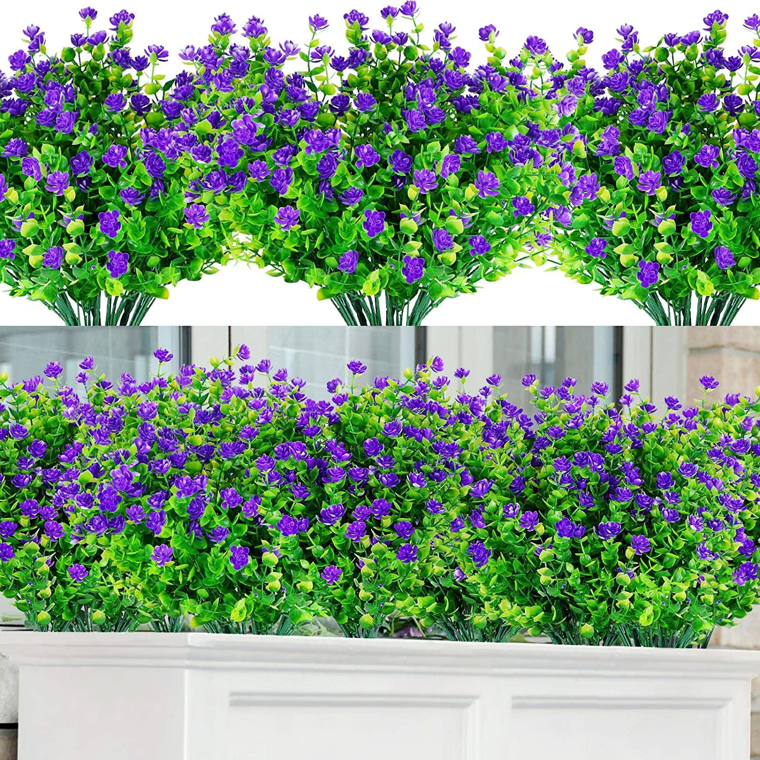 MAMOWEAR Artificial Flowers for Outdoor, 12PCS UV Resistant Fake Flowers for Decoration Indoor, No Fade Faux Plastic Hanging Plants Wedding Farmhouse Garden Porch Window Décor