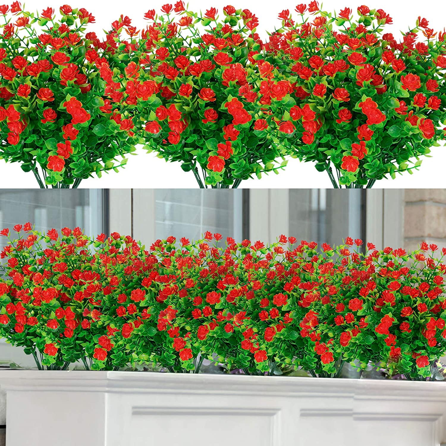 MAMOWEAR Artificial Flowers for Outdoor, 12PCS UV Resistant Fake Flowers for Decoration Indoor, No Fade Faux Plastic Hanging Plants Wedding Farmhouse Garden Porch Window Décor