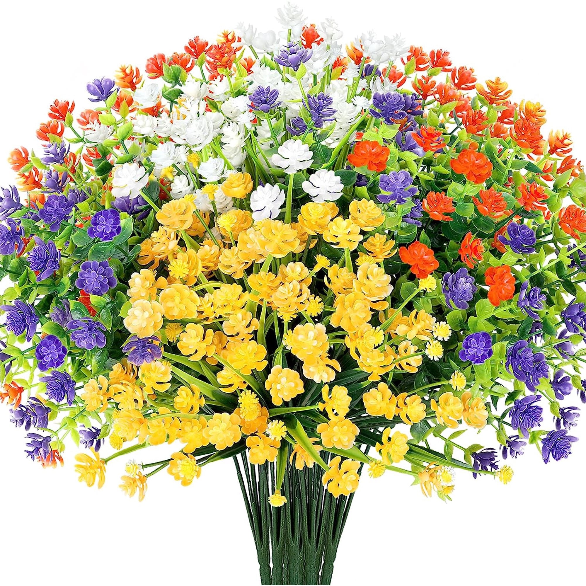 MAMOWEAR Artificial Flowers Outdoor UV Resistant Fake Flowers, Faux Plastic Flowers for Decoration Home Kitchen Garden Wedding Party Décor