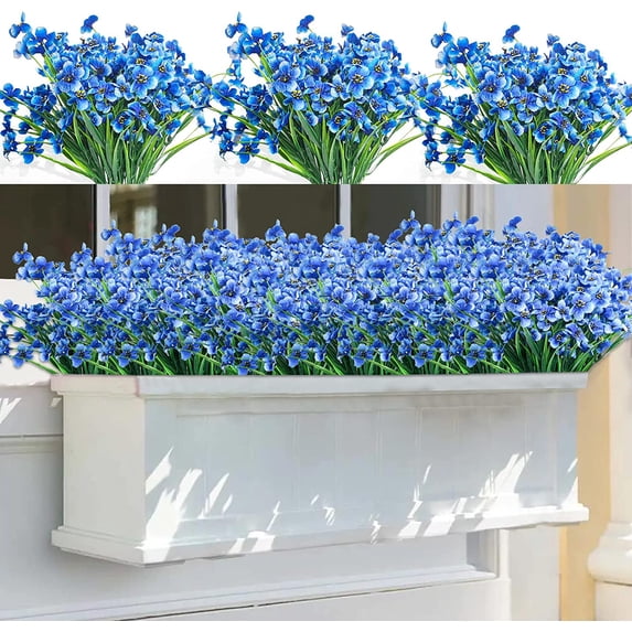 MAMOWEAR Artificial Flowers UV Resistant Fake Violet Flowers No Fade Faux Flowers for Indoor Outdoor Garden Porch Window Box Home Wedding Farmhouse Décor(Blue, 6PCS)