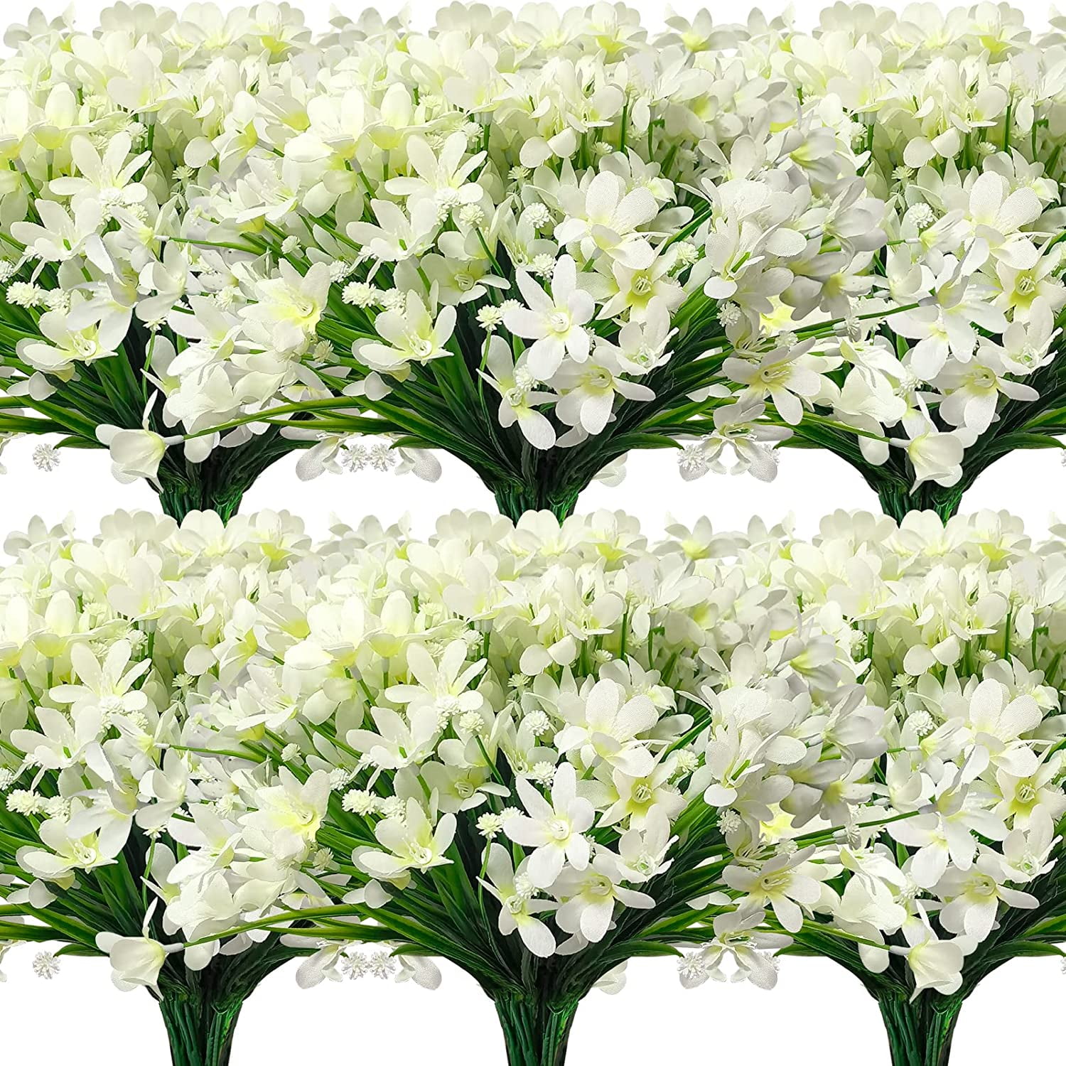 MAMOWEAR 4/8PCS Artificial Daffodils Flowers Outdoor UV Resistant Fake Silk Flowers Faux Plastic Greenery Shrubs Garden Porch Window Box Decoration
