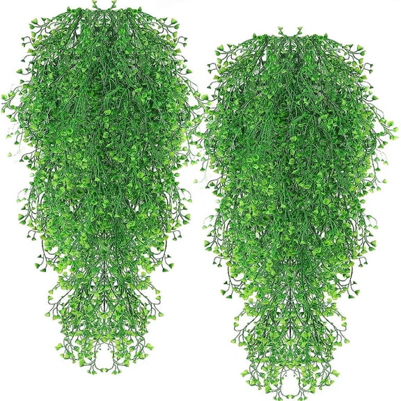 MAMOWEAR Artificial Hanging Plants Faux Greenery Hanging Vines Outdoor Decorations UV Resistant Plastic Plants for Wall Wedding Party Décor(4PCS, Green)