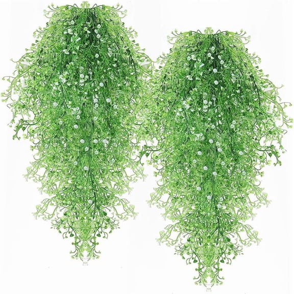 MAMOWEAR Artificial Hanging Plants Faux Greenery Hanging Vines Outdoor Decorations UV Resistant Plastic Plants for Wall Wedding Party Décor(4PCS, White)