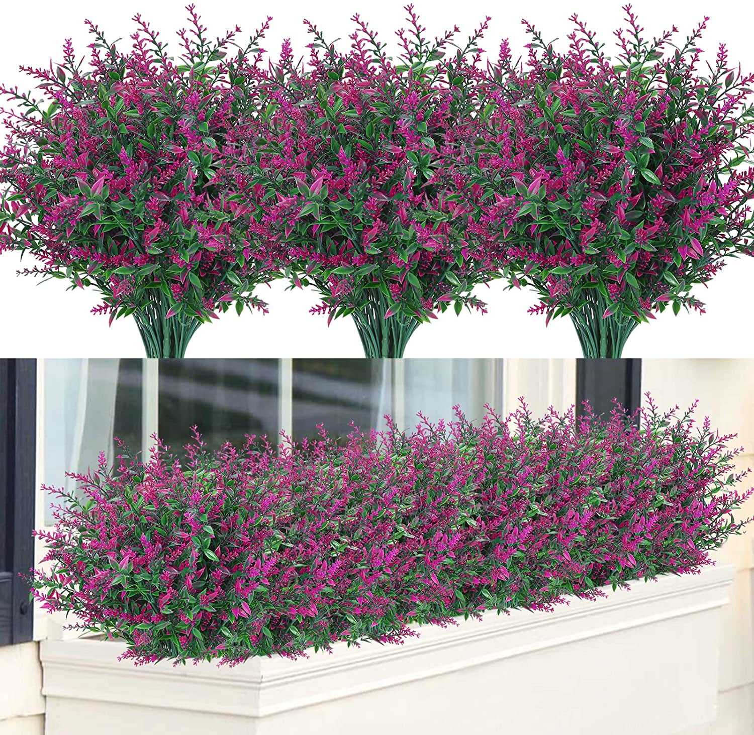 MAMOWEAR Artificial Lavender Flowers Outdoor Flowers UV Resistant Plastic Artificial Plants Fake Shrubs Flowers Greenery Bushes for Outdoor Garden Home Porch Box Decor(16PCS Orchid)