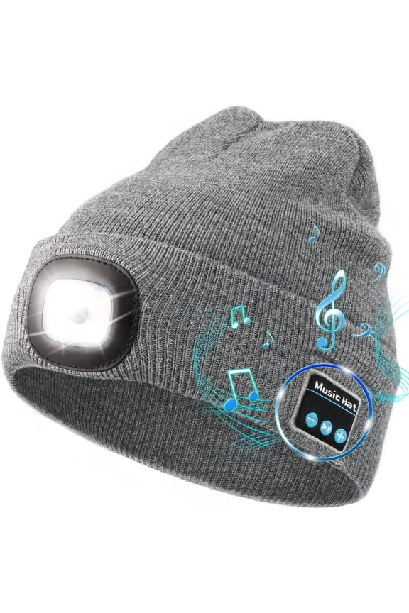 Bluetooth Beanie Hat with Light, Winter Musical Knitted Cap, LED Hat for Running Hiking, for Men Women Dad