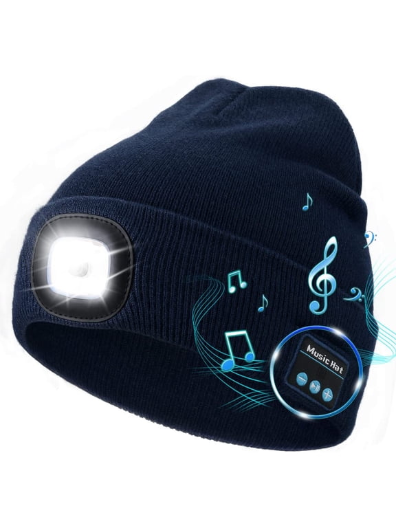 Bluetooth Beanie Hat with Light, Winter Musical Knitted Cap, LED Hat for Running Hiking, for Men Women Dad