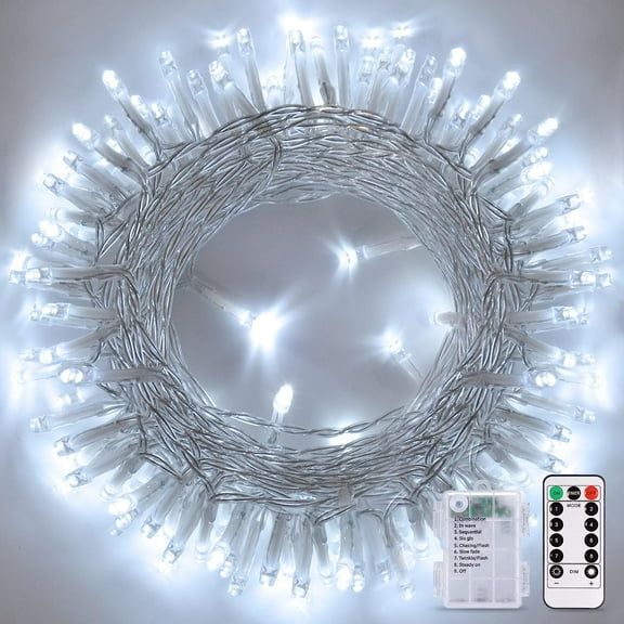 MAMOWEAR Christmas Fairy Lights Battery Operated, 33ft 80 LED Waterproof Christmas String Light, Remote Control & 8 Modes Indoor Outdoor Xmas Tree Wedding Party Decorations, Cool White