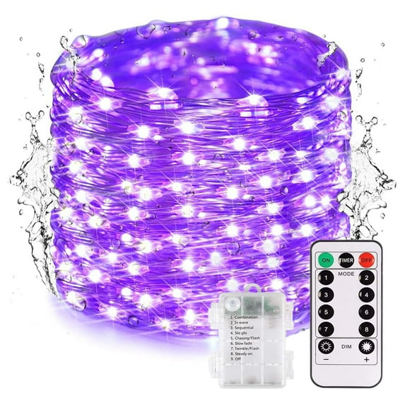MAMOWEAR Christmas Lights, Battery Operated 16.5ft 50LEDs String Lights Remote Control Timer 8 Modes Fairy Lights for Garden Party Indoor Decor, Purple
