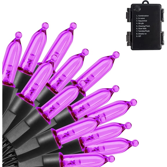 MAMOWEAR Christmas Mini String Lights, 16.5ft 50 LED Battery Powered 9 Function Waterproof String Lights for Christmas Tree Wreath Party Holiday Decorations (Purple)