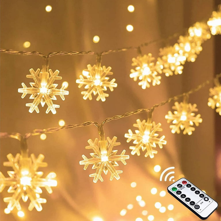 MAMOWEAR Christmas Snowflakes String Lights Outdoor, 50LED 16.4FT Snowflake  Decorative Xmas Lights Battery Operated, with Remote Control for Garden  Home Party Decoration (Warm White) 
