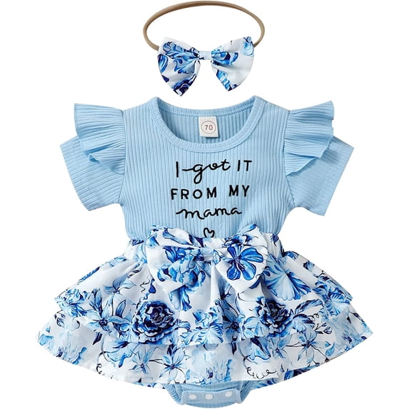 MAMOWEAR Infant Baby Girl Clothes Summer Ruffle Sleeve One Piece Bodysuit Romper with Headband Casual Outfits