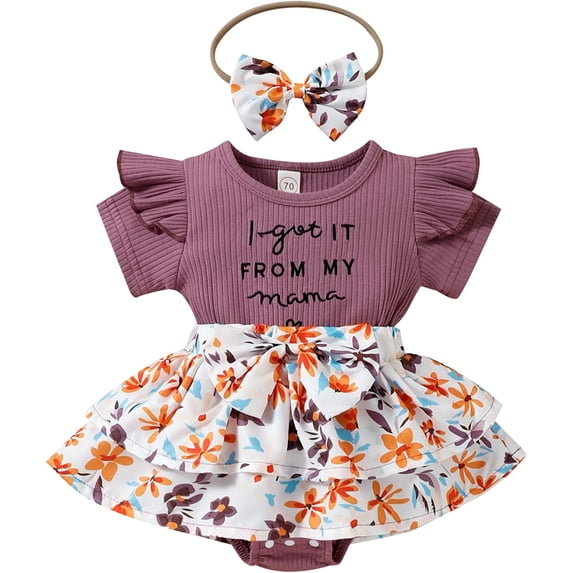 MAMOWEAR Infant Baby Girl Clothes Summer Ruffle Sleeve One Piece Bodysuit Romper with Headband Casual Outfits