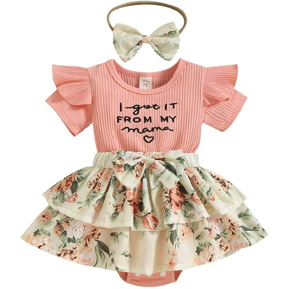 MAMOWEAR Infant Baby Girl Clothes Summer Ruffle Sleeve One Piece Bodysuit Romper with Headband Casual Outfits