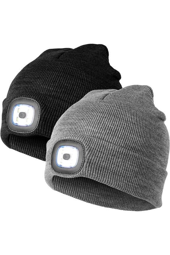 LED Lighted Beanie Cap, with USB Rechargeable 4 LED, Winter Warm Cycling Hunting Knitted Hat LED Lighted Caps Hat for Men Women Dad Outdoor