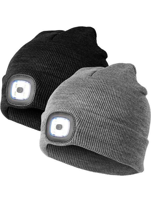 LED Lighted Beanie Cap, with USB Rechargeable 4 LED, Winter Warm Cycling Hunting Knitted Hat LED Lighted Caps Hat for Men Women Dad Outdoor