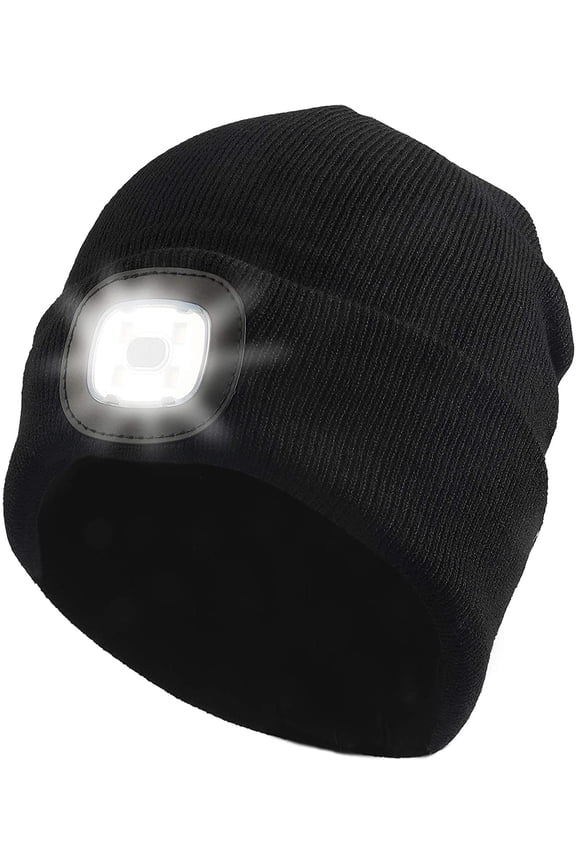 Men Beanie Hat with Light Headlamp USB Rechargeable Cap Winter Knitted Lighted Hat for Men Fathers Fishing Camping Gifts for Men Husband Him Women Boyfriend Wife