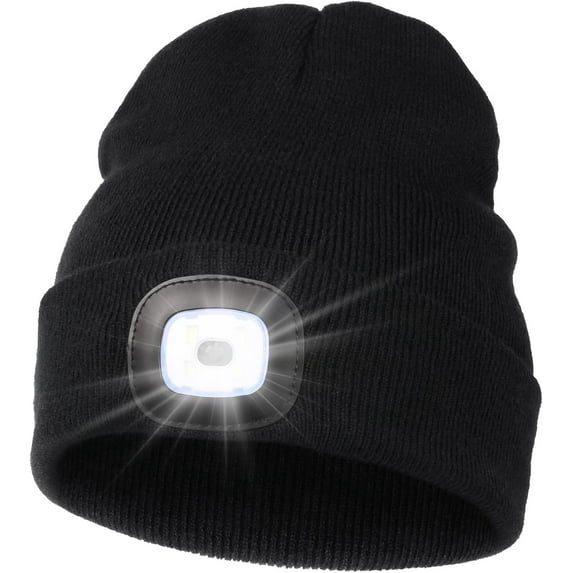 MAMOWEAR Men Beanie Hat with Light, USB Rechargeable Hands Free LED Headlamp Hat, Knitted Night Light Beanie Cap Flashlight Hat, Men Gifts for Dad Father Husband