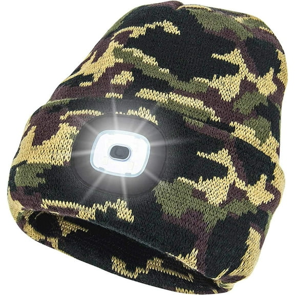 MAMOWEAR Men LED Beanie Hat with Light, USB Rechargeable, Headlamp Cap Adjustable Brightness Winter Beanie for Men Women Dad Camping Outdoor