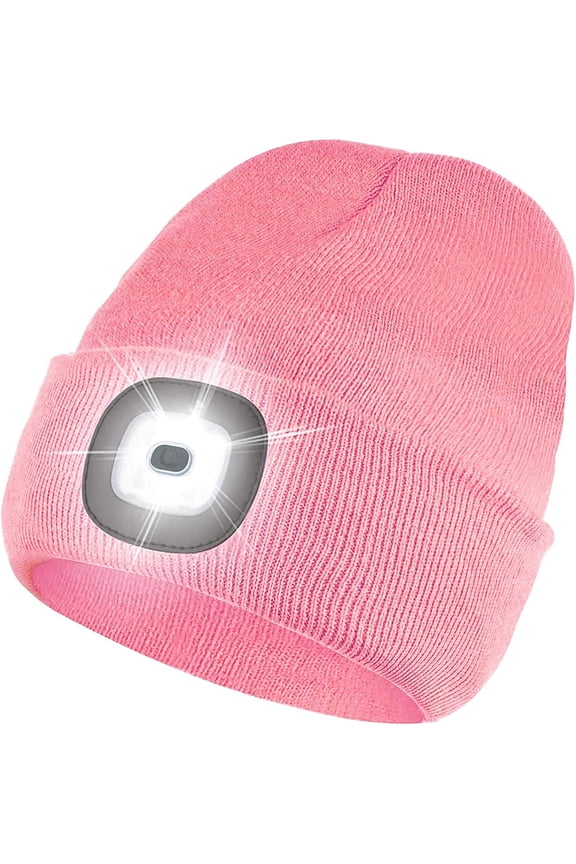 Men LED Beanie Hat with Light, USB Rechargeable, Headlamp Cap Adjustable Brightness Winter Beanie for Men Women Dad Camping Outdoor