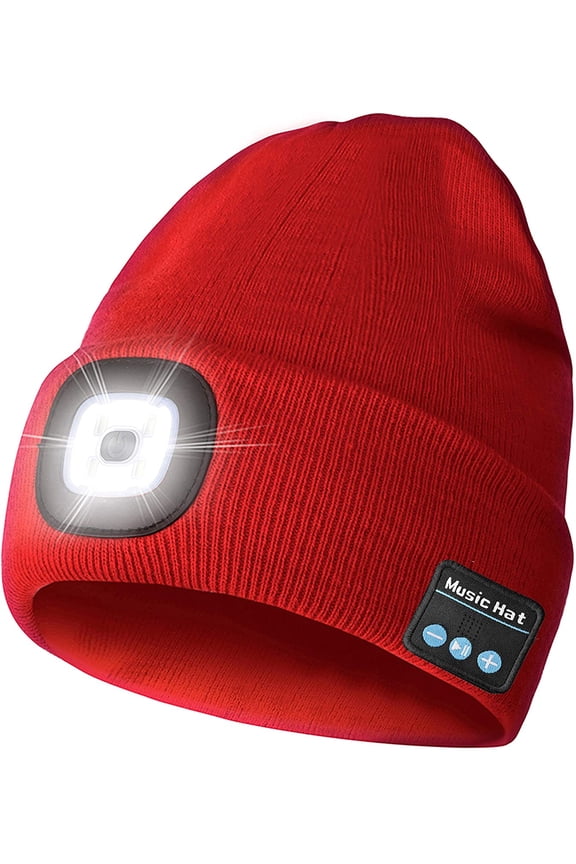 MAMOWEAR Unisex Bluetooth Beanie with Headlight, Upgraded Musical Knitted Cap,Gifts for Men Women