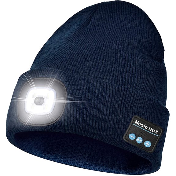 MAMOWEAR Unisex Bluetooth Beanie with Headlight, Upgraded Musical Knitted Cap,Gifts for Men Women