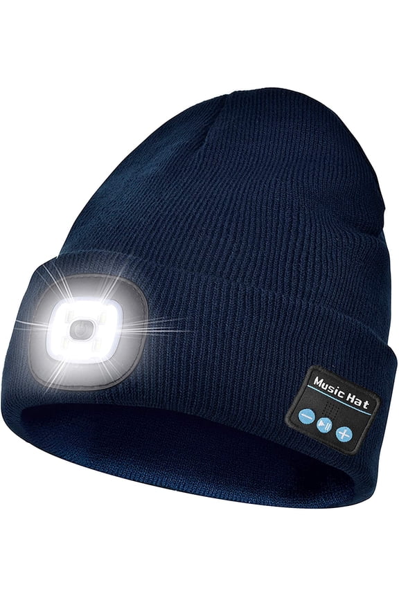 MAMOWEAR Unisex Bluetooth Beanie with Headlight, Upgraded Musical Knitted Cap,Gifts for Men Women