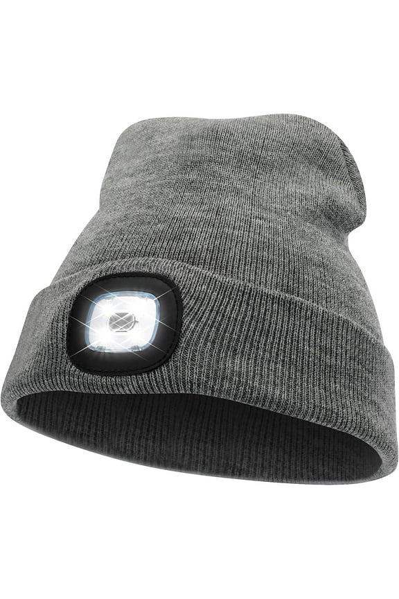 Winter Beanie Hat with Light, USB Rechargeable Winter Knit Lighted Headlight Hats Headlamp Cap Gift for Men and Women