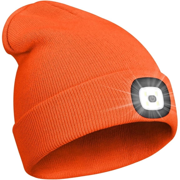 MAMOWEAR Winter Beanie Hat with led Light for Women Men Dad Father USB Rechargeable Hand-Free 4 LED Headlamp Cap