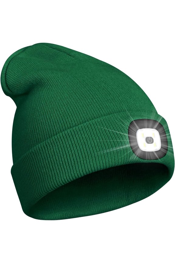 Winter Beanie Hat with led Light for Women Men Dad Father USB Rechargeable Hand-Free 4 LED Headlamp Cap