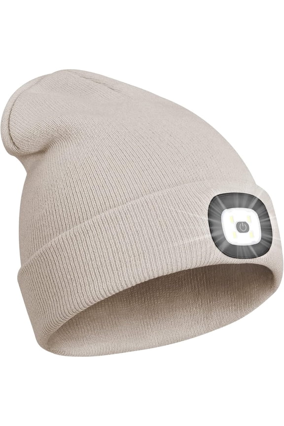 Winter Beanie Hat with led Light for Women Men Dad Father USB Rechargeable Hand-Free 4 LED Headlamp Cap