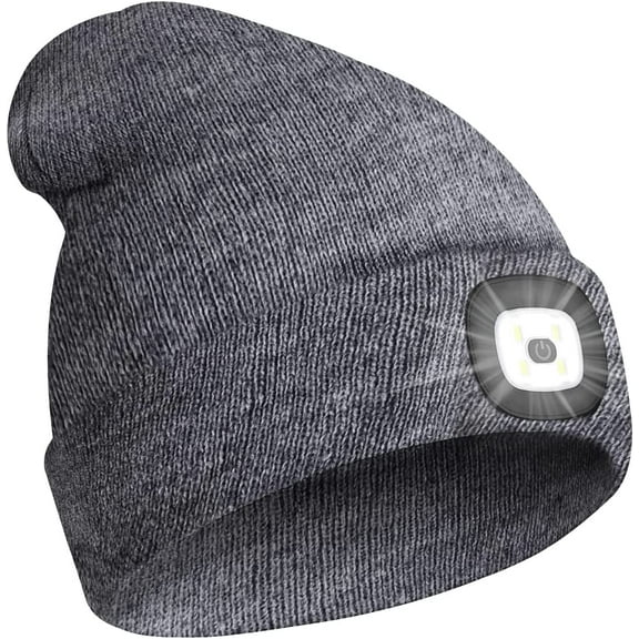 MAMOWEAR Winter Beanie Hat with led Light for Women Men Dad Father USB Rechargeable Hand-Free 4 LED Headlamp Cap