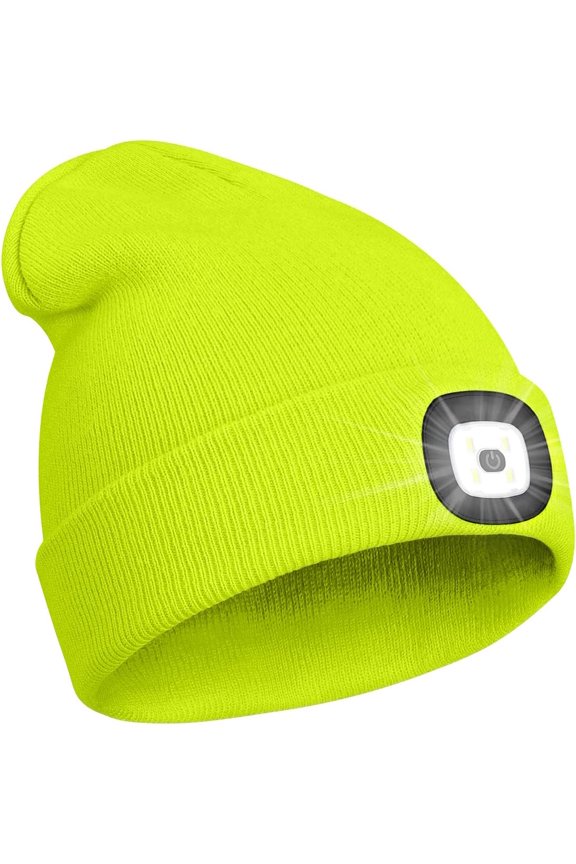 Winter Beanie Hat with led Light for Women Men Dad Father USB Rechargeable Hand-Free 4 LED Headlamp Cap
