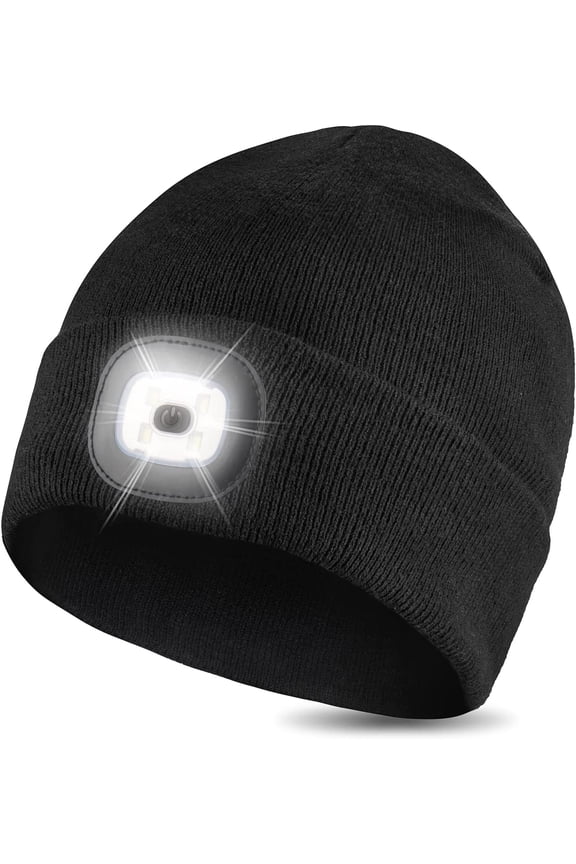 Winter Mens Beanie with LED Light, Rechargeable Led Headlamp Hat, Warm Knit Hat for Winter Safety, for Outdoor Dog Walking Men Women Dad