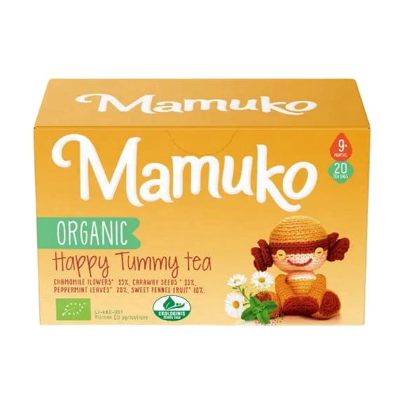 MAMUKO Organic Happy Tummy Tea for Babies - Tea for Bloating & Gas - Stomach Relief with Natural Ingredients & Flavor for 9-Months Plus 20ct