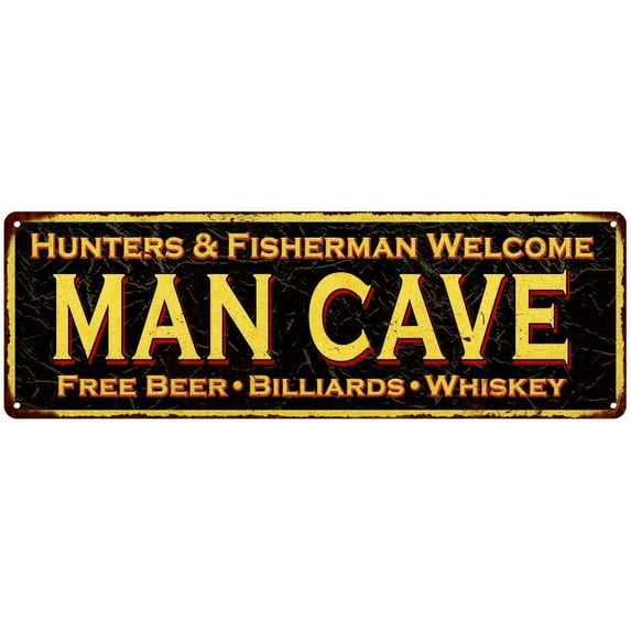 MAN CAVE Hunters & Fisherman Vintage Reproduction Metal Sign 8x24 108240032024