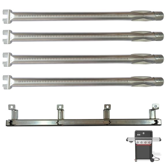Set of 4 Grill Burners & Crossover Channel for Weber Spirit E-410, E-425, EP-425, SP-435 series Grills (made in 2025 & later), SS 439 Stainless Steel