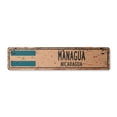 thumbnail image 1 of MANAGUA NICARAGUA Vintage Plastic Street Sign Nicaraguan flag city country road wall gift | Indoor/Outdoor | 24" Wide, 1 of 4