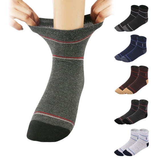 MANARC Men Ankle Socks Soft Comfortable Durable Breathable Classic Stripe And Crochet Patterns 5 Pack Navy Blue, Melange Dark Grey, Melange Light Grey, Brown, Black.