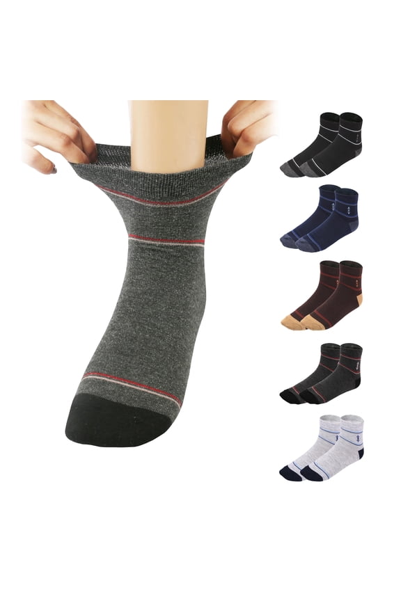 Men Ankle Socks Soft Comfortable Durable Breathable Classic Stripe And Crochet Patterns 5 Pack Navy Blue, Melange Dark Grey, Melange Light Grey, Brown, Black.