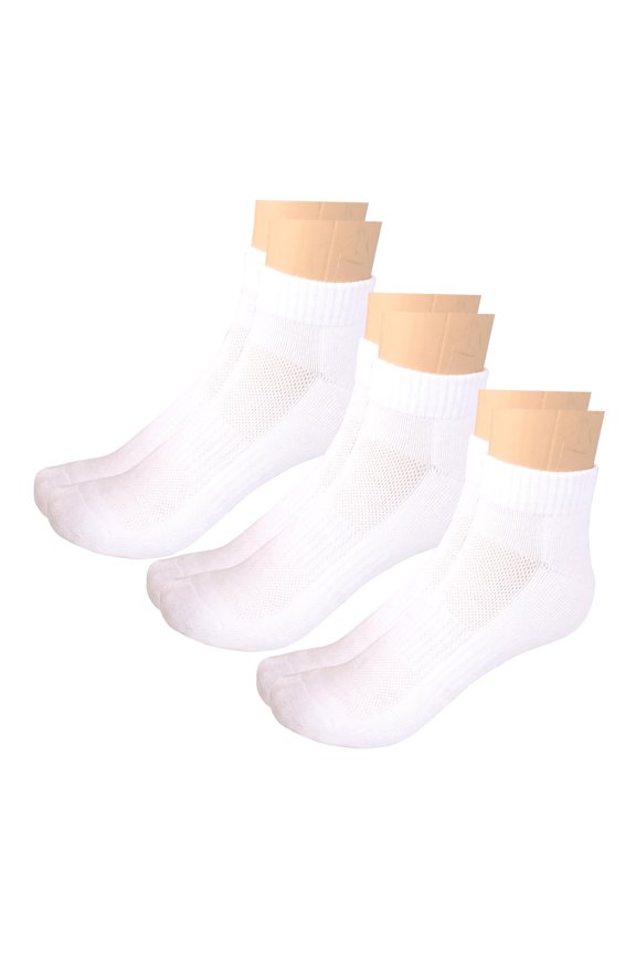 Men Cotton Ankle Socks Mesh Breathable Soft Comfortable Durable Double Layer Cushioned Reinforced Seamless Anti Slip With Ribbed Instep For A Firm Grip. 3 Pack White.
