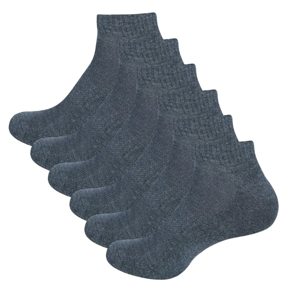 MANARC Men Cotton Ankle Socks Mesh Breathable Soft Comfortable Durable Double Layer Cushioned Reinforced Seamless Anti Slip With Ribbed Instep For A Firm Grip. 3 Pack Dark Grey.