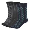 thumbnail image 1 of MANARC Men Cotton Crew Socks Soft Comfortable Durable Breathable Leaf Stripe Kutch Embroidery Classic Patterns 3 Pack Navy Blue, Black, Black., 1 of 5