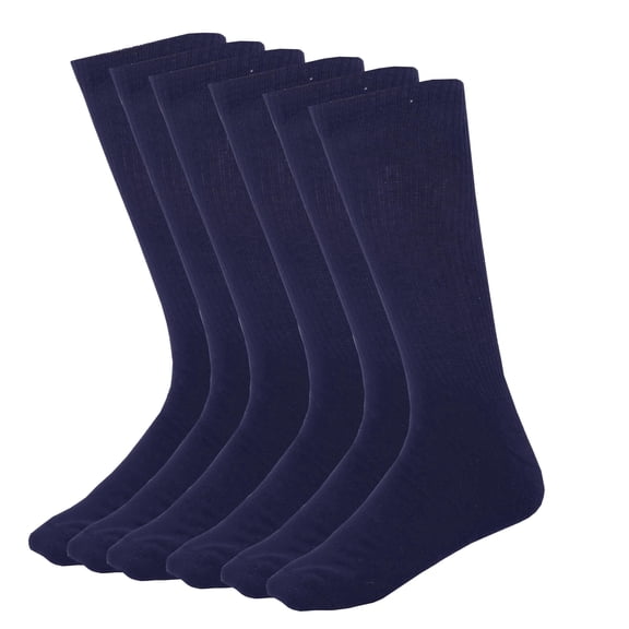 MANARC Men Cotton Crew Socks Soft Comfortable Thin And Breathable on Top Durable Double Layer Cushioned Reinforced Sole. 3 Pack Navy Blue.