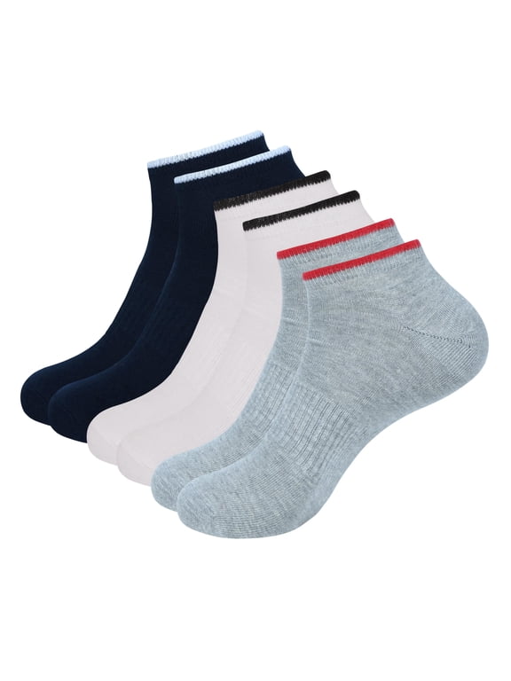 Men Cotton No Show Socks Thin Fine Soft Comfortable Durable Breathable Anti Slip With Ribbed Instep For A Firm Grip. 3 Pack White, Navy Blue, Light Grey.