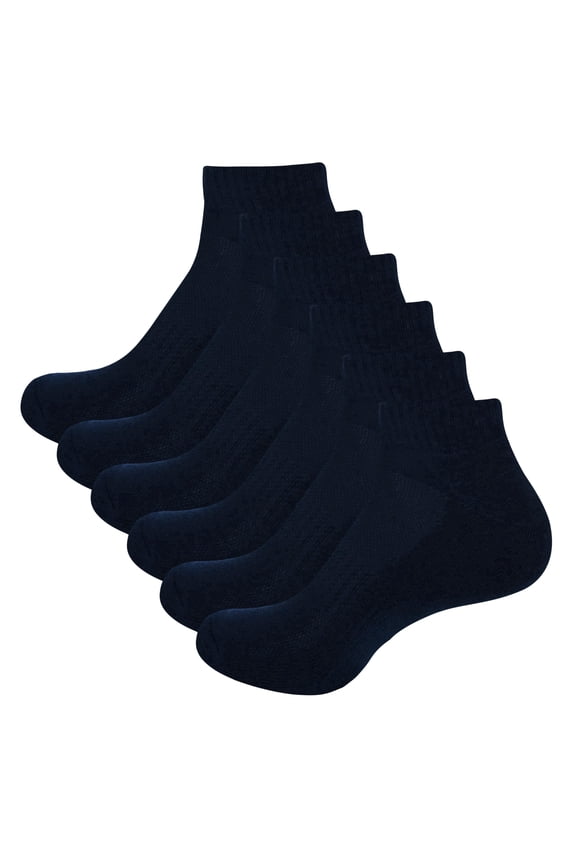 Men Women Cotton Ankle Socks Soft Comfortable Durable Breathable Reinforced Double Layer Cushioned Anti Slip Off with Ribbed Instep for A Firm Grip 3 Pack Navy Blue.