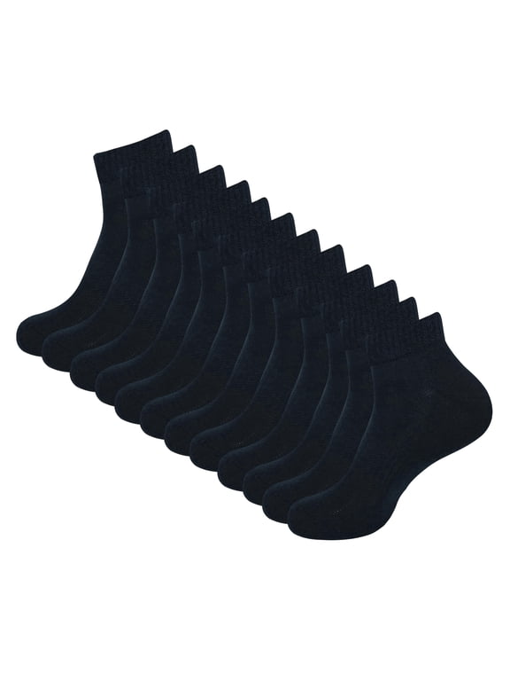 Men Women Cotton Ankle Socks Soft Comfortable Durable Breathable Reinforced Double Layer Cushioned Anti Slip Off with Ribbed Instep for A Firm Grip 6 Pack Black.