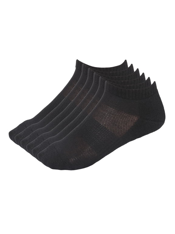Men Women Cotton No Show Mesh Socks Low Cut Soft Comfortable Durable Breathable Reinforced Double Layer Cushioned 3 Pack Black.