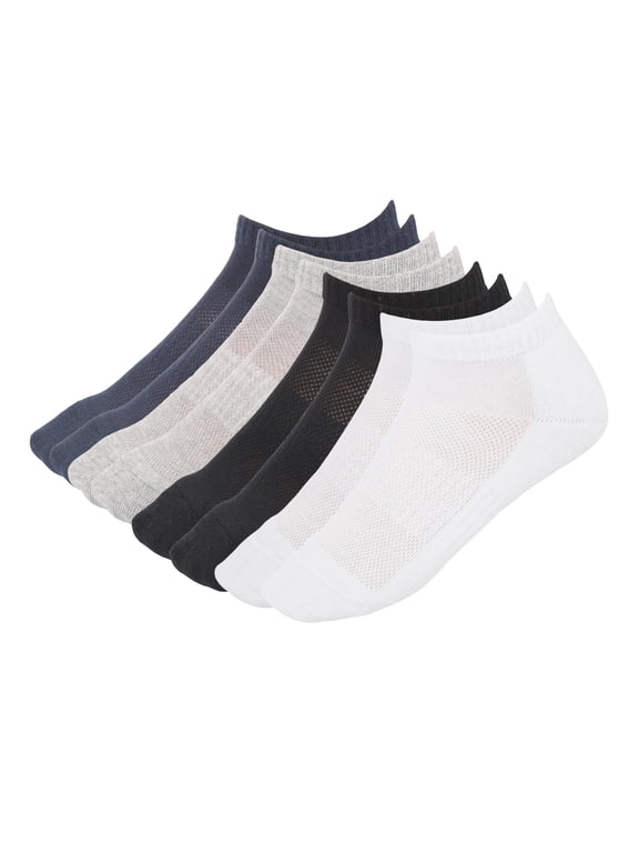 Women Cotton No Show Mesh Socks Low Cut Soft Comfortable Durable Breathable Double Layer Cushioned Anti Slip - Ribbed Instep For A Grip. 4 Pack White, Navy Blue, Light Grey, Black. -Large
