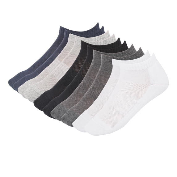 MANARC Women Cotton No Show Mesh Socks Low Cut Soft Comfortable Durable Breathable Double Layer Cushioned Anti Slip - Ribbed Instep For A Grip. 5 Pack White, Blue, Light & Dark Grey, Black -X-Large