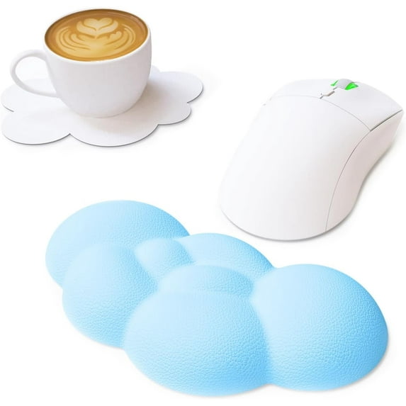 Manbasnake Memory Foam Cloud Mouse Pad with Wrist Rest & Cup Coaster, Blue, 2 Count